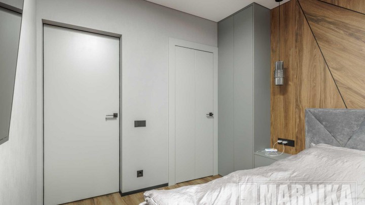 Дверь-книга, двери скрытого монтажа, входная дверь в покрытии "Травертин"