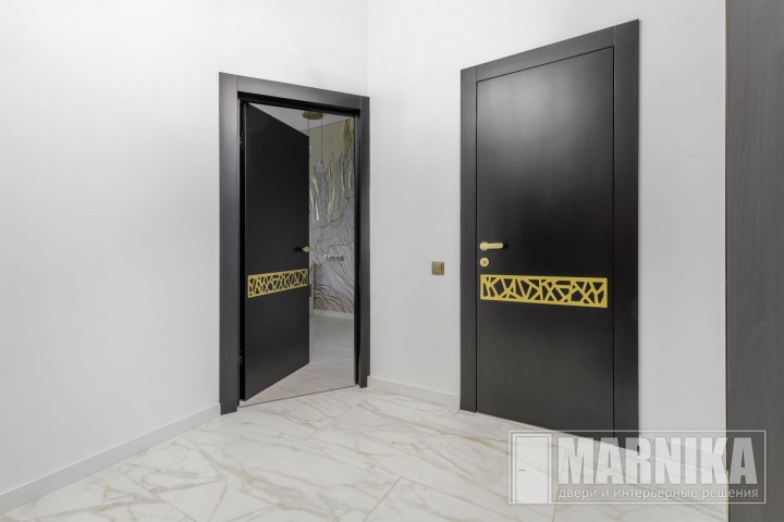 Элегантное сочетание чёрного и золота: входная и межкомнатные двери
